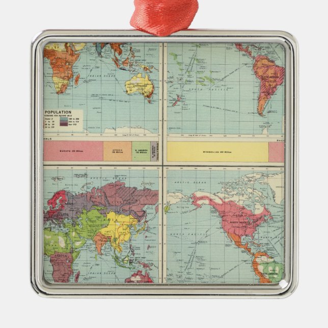 Världsbefolkningkarta Julgransprydnad Metall (Framsidan)