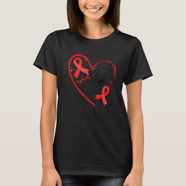Världsdagen Aids: Röda band Faith Hope Kärlek Aids T Shirt (Framsida)