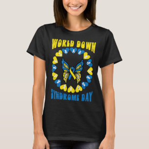 Världsdagen för Downs syndrom fjärilsmedvetande mä T Shirt