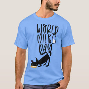 Världsdagen mot Mjölk, den roliga katt som dricker T Shirt