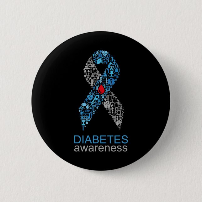 Världsdiabetesdagen Diabetes Awareness Ribbon Knapp (Framsida)