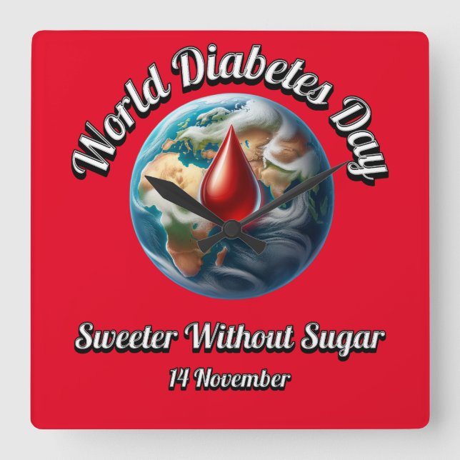 Världsdiabetesdagen. Sötare utan socker. Fyrkantig Klocka (Framsida)
