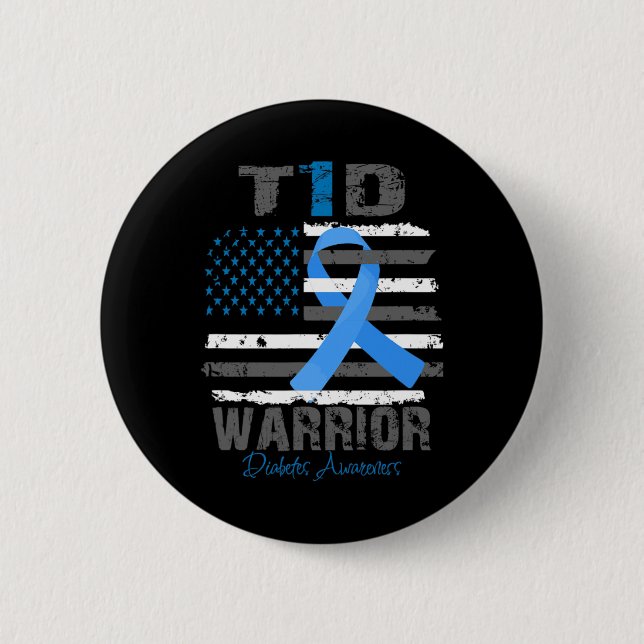 Världsdiabetesmedvetandet Blue Ribbon T1D Warrior  Knapp (Framsida)