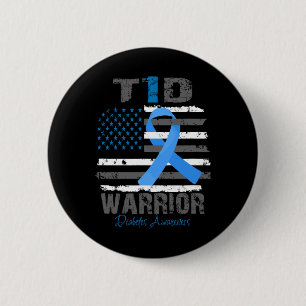 Världsdiabetesmedvetandet Blue Ribbon T1D Warrior Knapp
