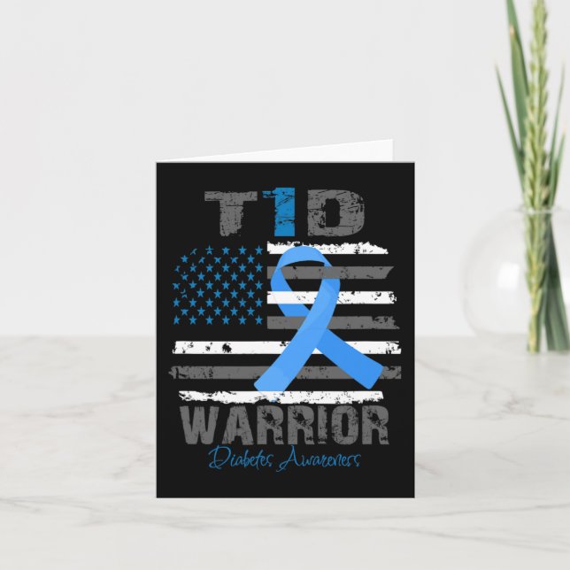 Världsdiabetesmedvetandet Blue Ribbon T1D Warrior  Kort (Framsida)