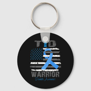 Världsdiabetesmedvetandet Blue Ribbon T1D Warrior Nyckelring