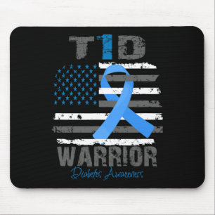 Världsdiabetesmedvetenhet Blått band T1d Warrior T Musmatta
