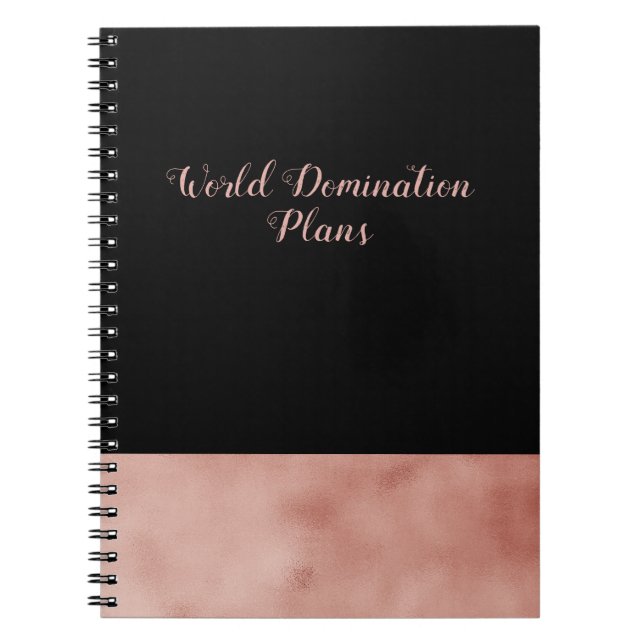 Världsdominans planerar svart och rosa guld anteckningsbok med spiral (Framsidan)