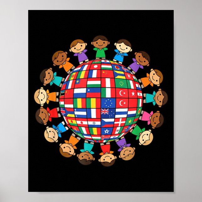 Världsflaggor glob barn internationell enhet runt poster (Framsidan)