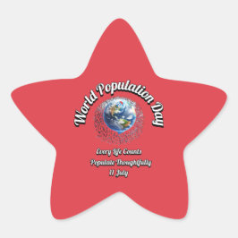 Världsfolkdagen. Varje livstid räknas. Stjärnformat Klistermärke