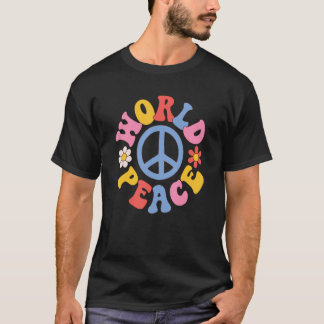 Världsfred Retro Groovy Hippie Fredstecken Fred D T Shirt