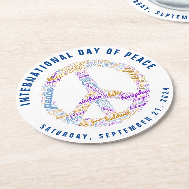 Världsfredsdagen Fredstecken Ord Cloud Underlägg Papper Rund (Vinklad)