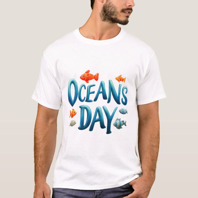 Världshälsodagen - Havets dag Firande med fisk T Shirt (Framsida)