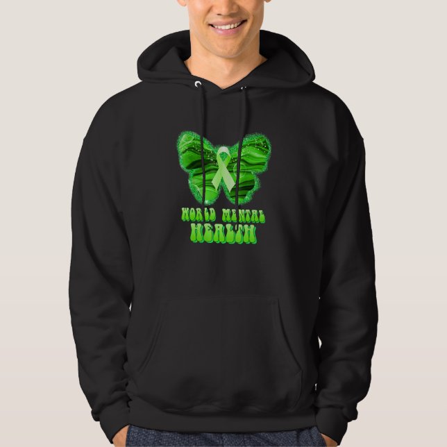 Världshälsofjäril Grön Band Stöd Hoodie (Framsida)