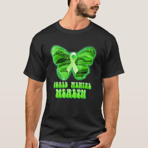 Världshälsofjäril Grön Band Stöd T Shirt