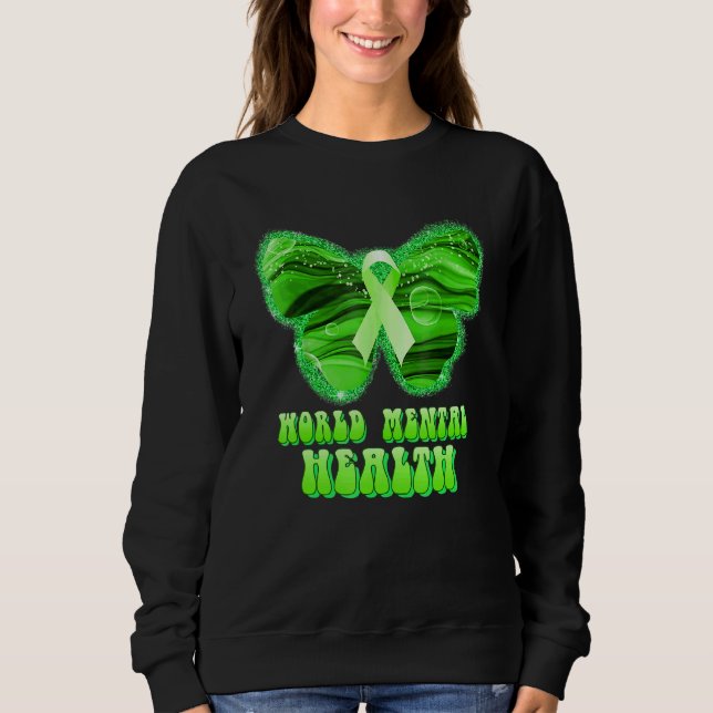 Världshälsofjäril Grön Band Stöd T Shirt (Framsida)