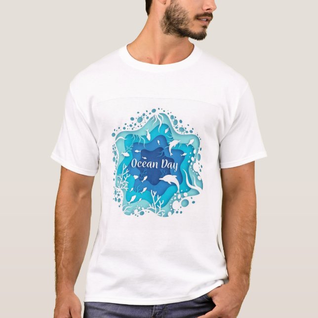 världshaven-dagskonceptet-papprare-stil-med-fisk t shirt (Framsida)
