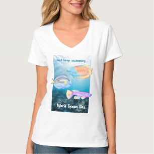 Världshavsdagen - simning av fiskens Behålla T Shirt