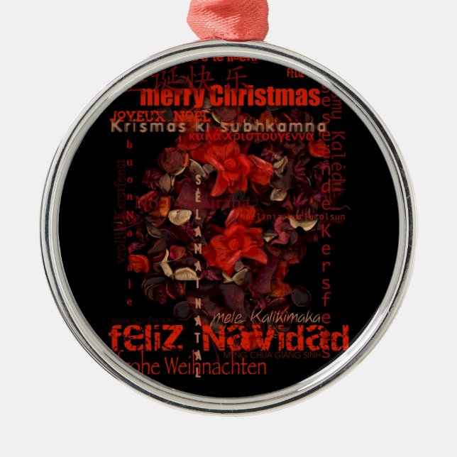 Världsjulafton Feliz Navidad Joyeux Noel - Julgransprydnad Metall (Framsidan)