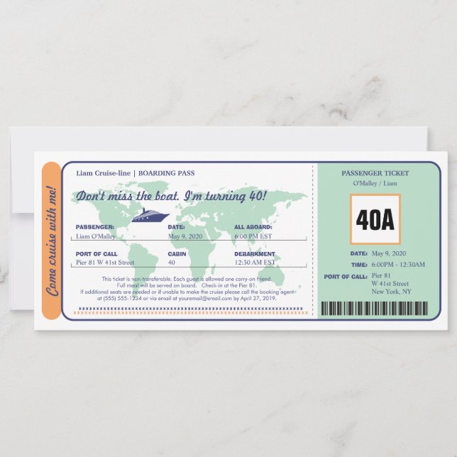 Världskaraktären Birthday Boarding Pass Biljett Inbjudningar (Framsida)