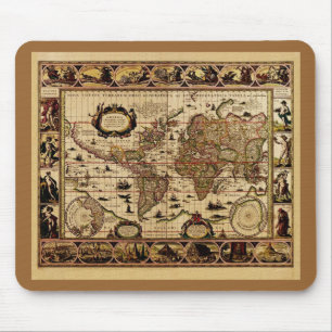 Världskarta 1635 av Willem Blaeu Mousepad Musmatta