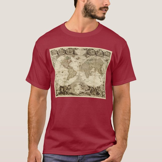 Världskarta 1708 av Jean Baptiste Nolin Tee (Framsida)