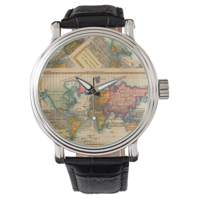 Världskarta 1780 Bonne Antique Planisphere  Armbandsur (Framsida)