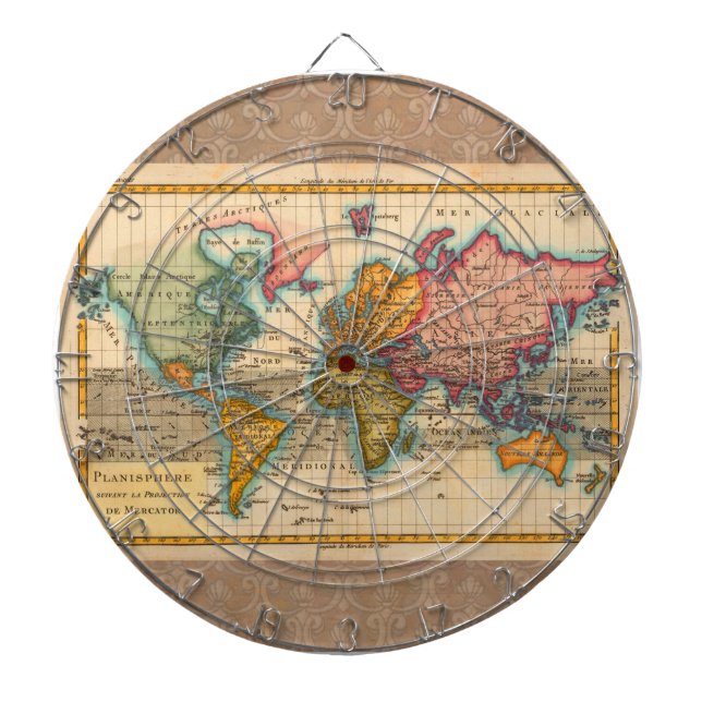 Världskarta 1780 Bonne Antique Planisphere  Darttavla (Framsidan)