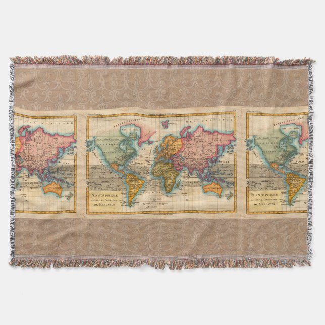Världskarta 1780 Bonne Antique Planisphere  Filt (Framsidan)