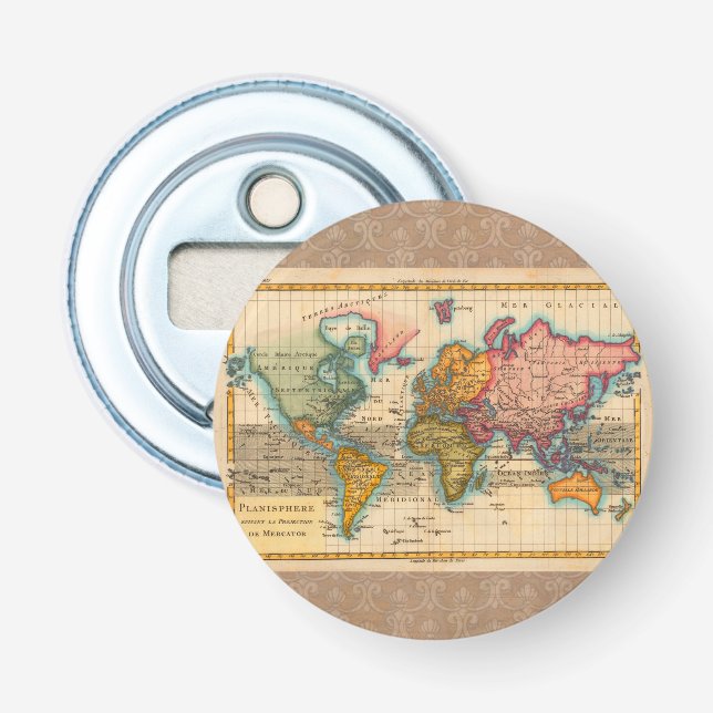 Världskarta 1780 Bonne Antique Planisphere  Flasköppnare (Framsidan)