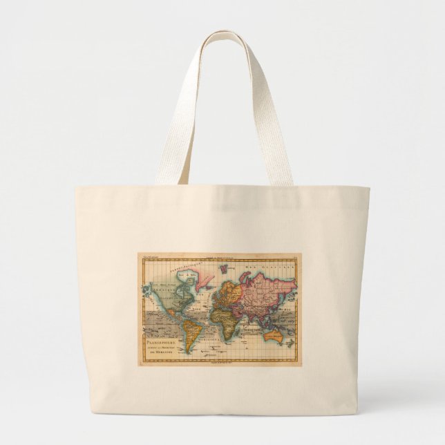 Världskarta 1780 Bonne Antique Planisphere  Jumbo Tygkasse (Framsidan)
