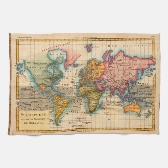 Världskarta 1780 Bonne Antique Planisphere  Kökshandduk (Horisontell)