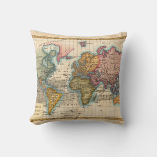 Världskarta 1780 Bonne Antique Planisphere Kudde