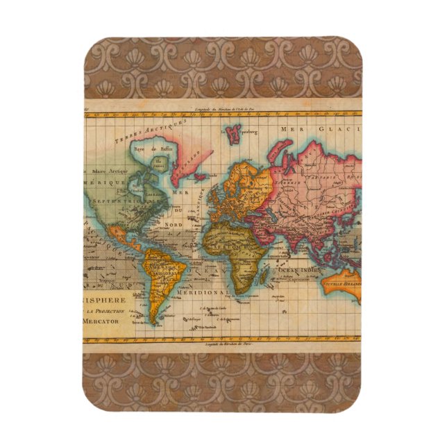 Världskarta 1780 Bonne Antique Planisphere  Magnet (Vertikal)