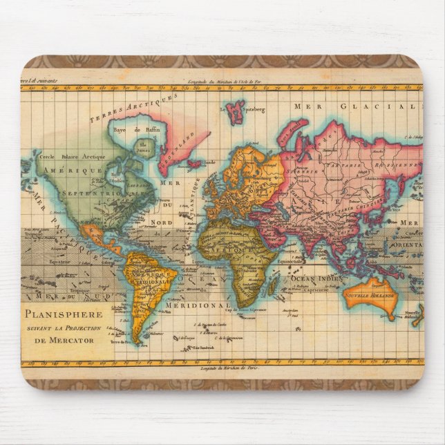 Världskarta 1780 Bonne Antique Planisphere  Musmatta (Framsidan)