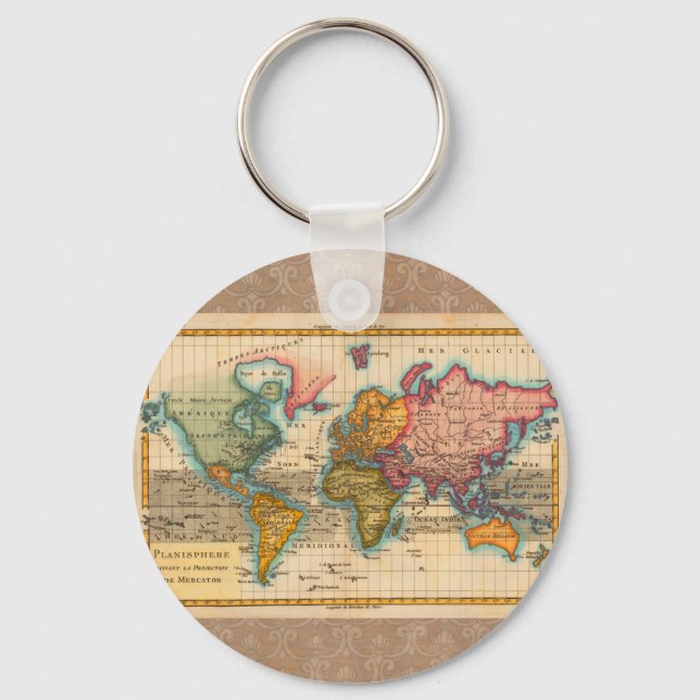Världskarta 1780 Bonne Antique Planisphere  Nyckelring (Framsida)