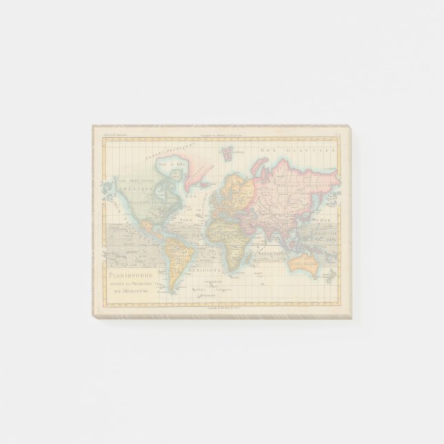 Världskarta 1780 Bonne Antique Planisphere  Post-it Block (Framsida)