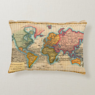 Världskarta 1780 Bonne Antique Planisphere Prydnadskudde