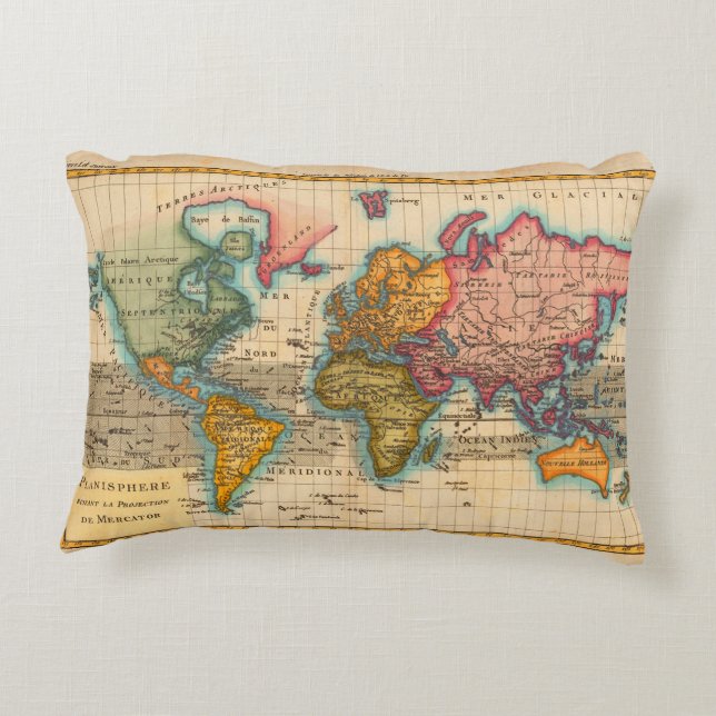 Världskarta 1780 Bonne Antique Planisphere  Prydnadskudde (Baksidan)