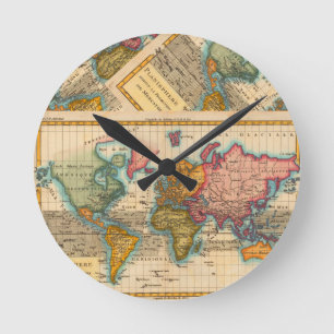 Världskarta 1780 Bonne Antique Planisphere Rund Klocka