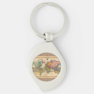 Världskarta 1780 Bonne Antique Planisphere  Swirl Silverfärgad Nyckelring