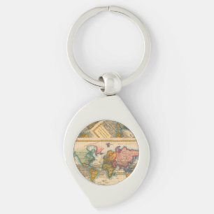 Världskarta 1780 Bonne Antique Planisphere  Swirl Silverfärgad Nyckelring