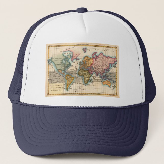 Världskarta 1780 Bonne Antique Planisphere  Truckerkeps (Framsida)