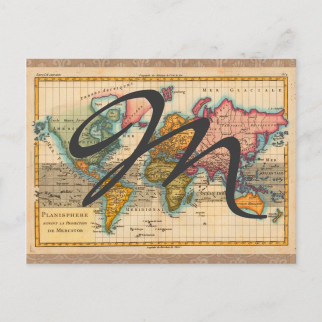 Världskarta 1780 Bonne Antique Planisphere  Vykort (Framsida)