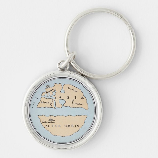 VÄRLDSKARTA, 1ST ÅRHUNDRADE RUND SILVERFÄRGAD NYCKELRING (Framsidan)