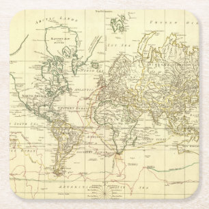 Världskarta 5 underlägg papper kvadrat