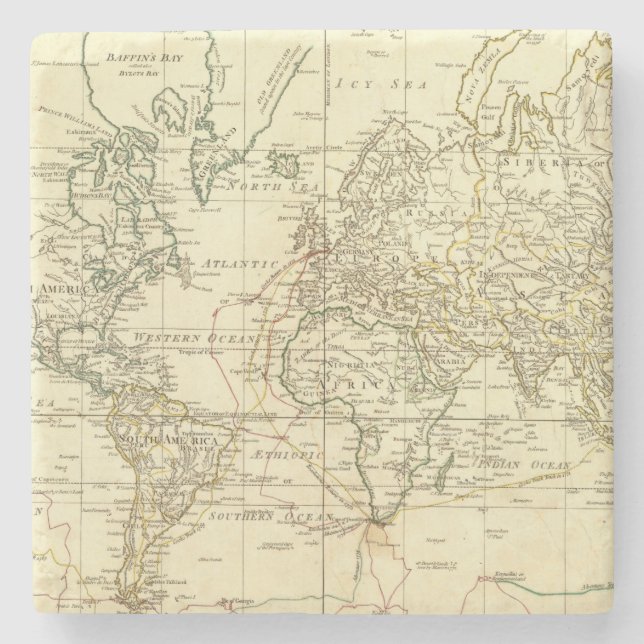 Världskarta 5 underlägg sten (Framsidan)