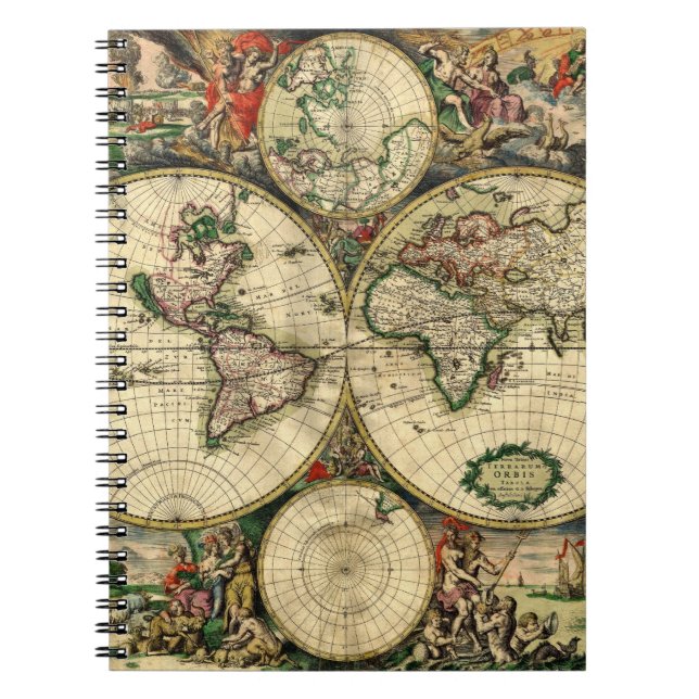 Världskarta av 1689 gåvor anteckningsbok med spiral (Framsidan)