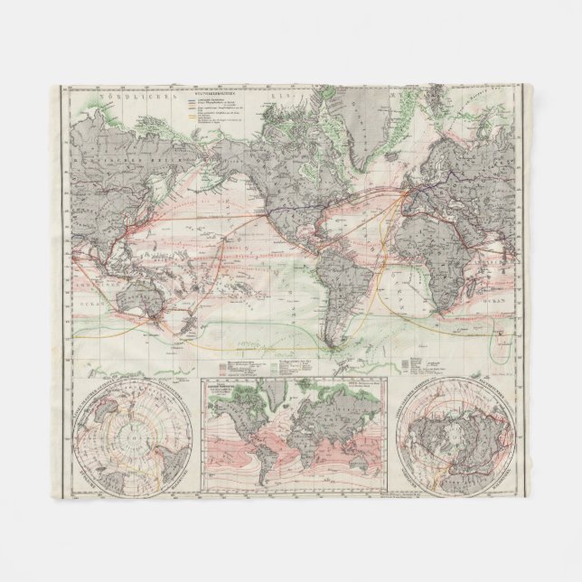 Världskarta av havströmmar fleecefilt (Framsidan (Horisontell))