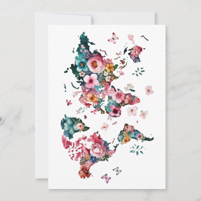 Världskarta - blomma inbjudningar (Framsida)
